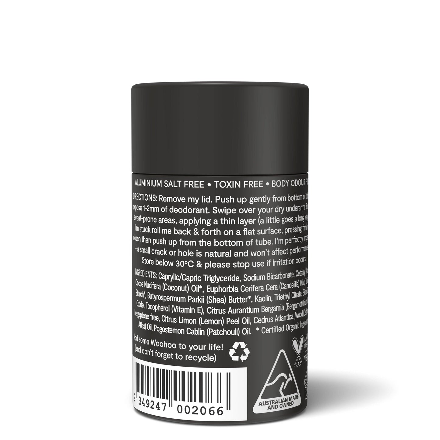 Woohoo Natural Deodorant & Anti-Chafe Stick (Tux) 60g - NEW FORMULA