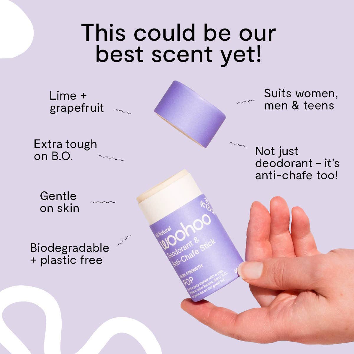 Woohoo Natural Deodorant & Anti-Chafe Stick (Pop) 60g - NEW FORMULA